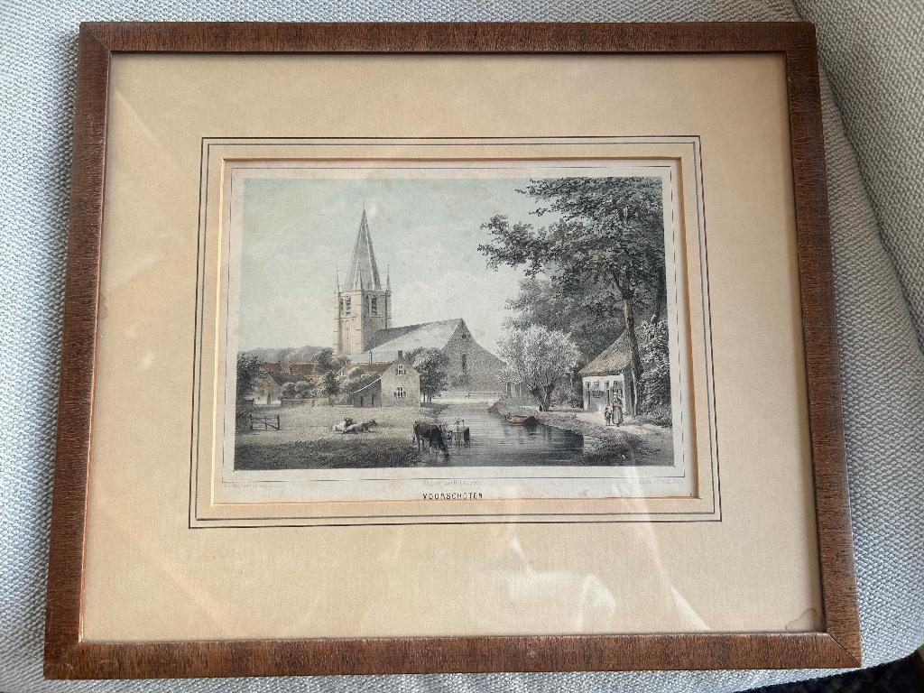 Voorschoten 1859 litho / steendruk / antiek, Ophalen of Verzenden