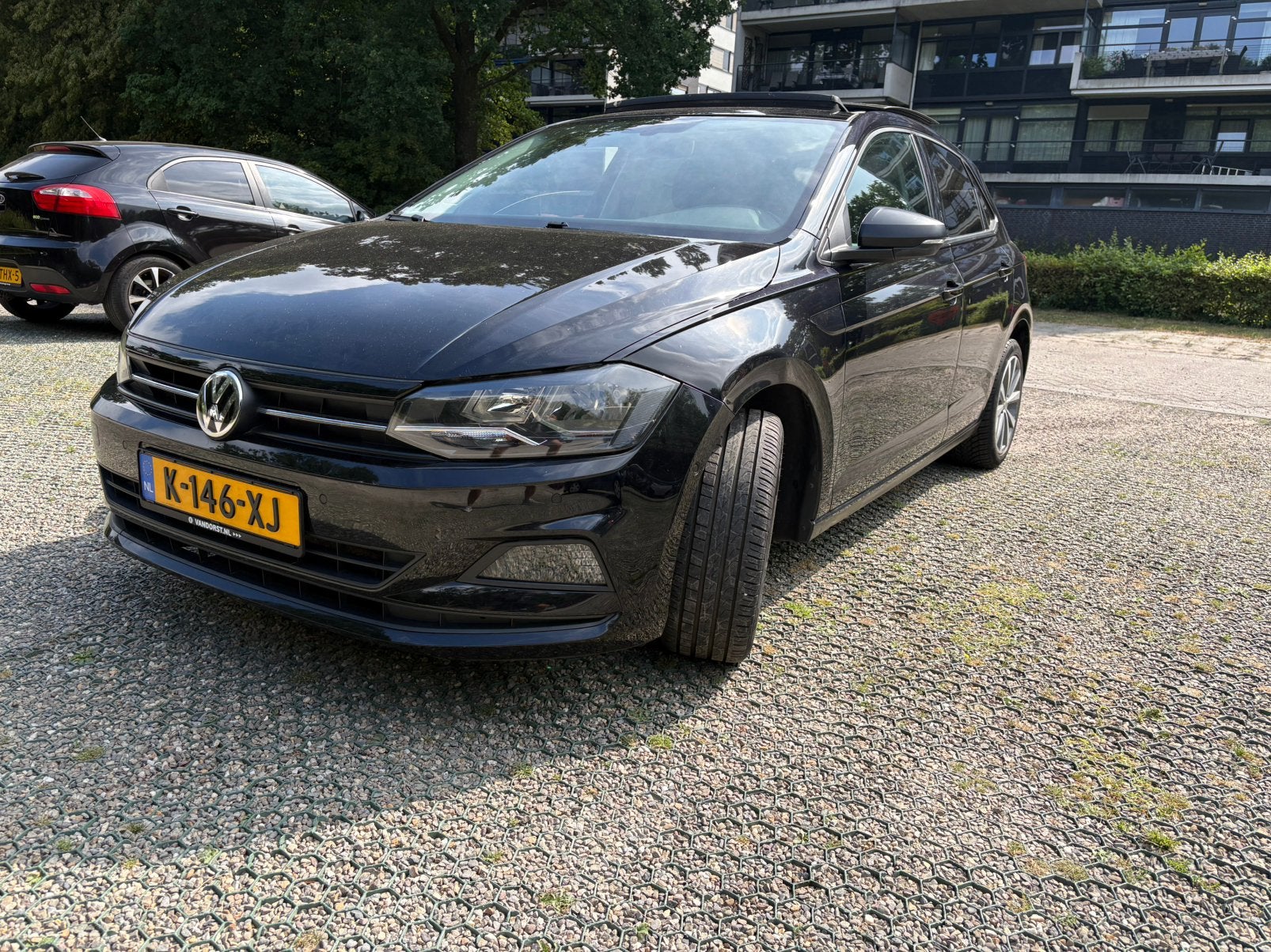 Volkswagen Polo 1.0 TSI 95pk 7-DSG PANO FULL 2019 IQ drive, Auto's, Stof, Zwart, 95 pk, Adaptive Cruise Control
