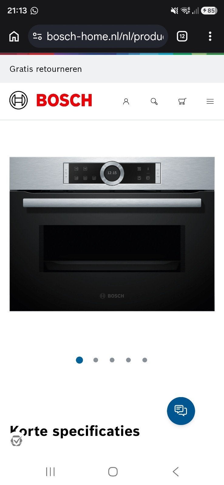 Bosch CFA634GS1 magnetron. Defect, voor onderdelen, Ophalen, 45 tot 50 cm, Bosch, Inbouw