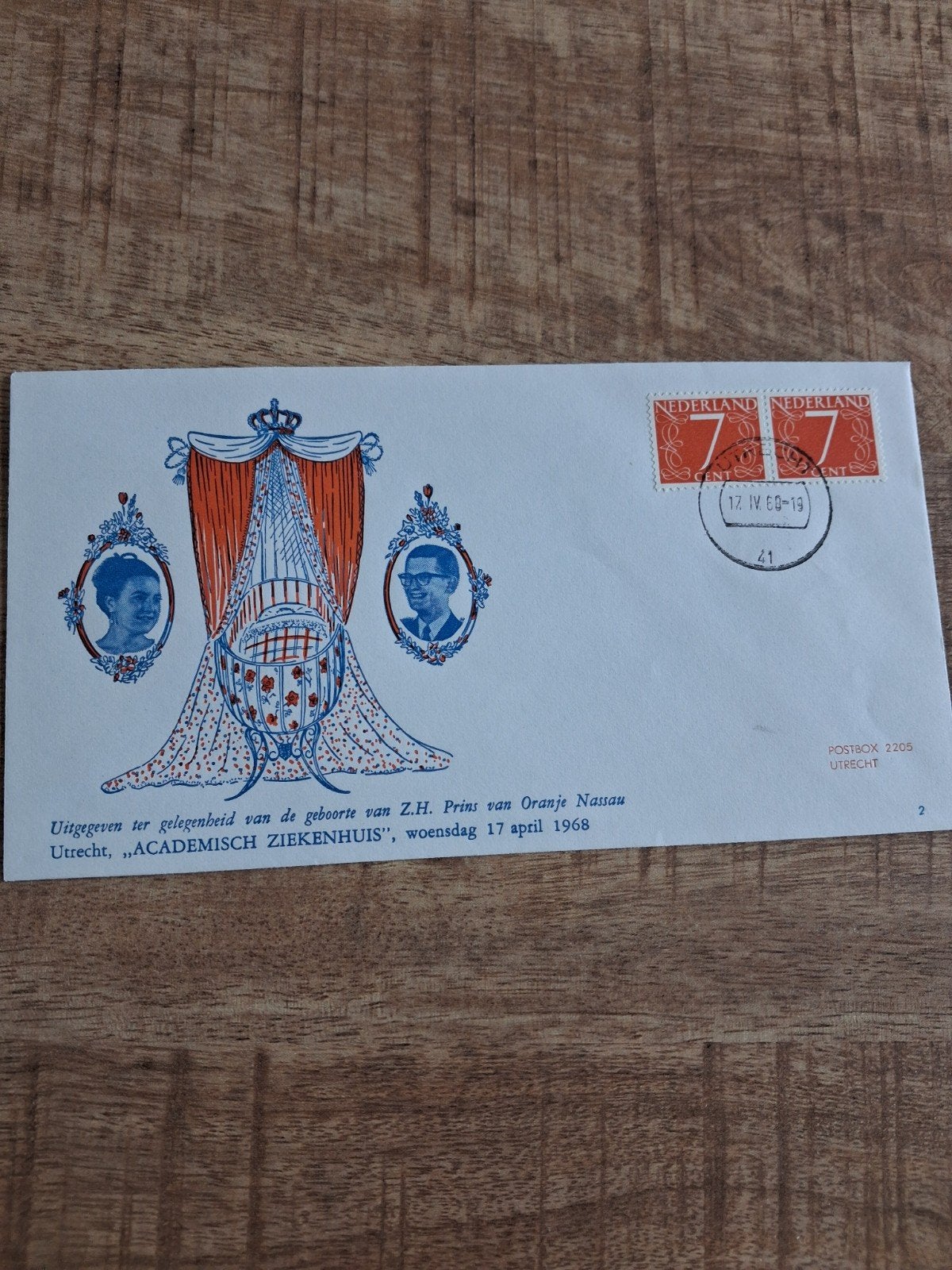 Eerste Dag Envelop Geboorte Prins van Oranje Nassau 1968, Ophalen of Verzenden, Zo goed als nieuw, Nederland, Kaart, Foto of Prent