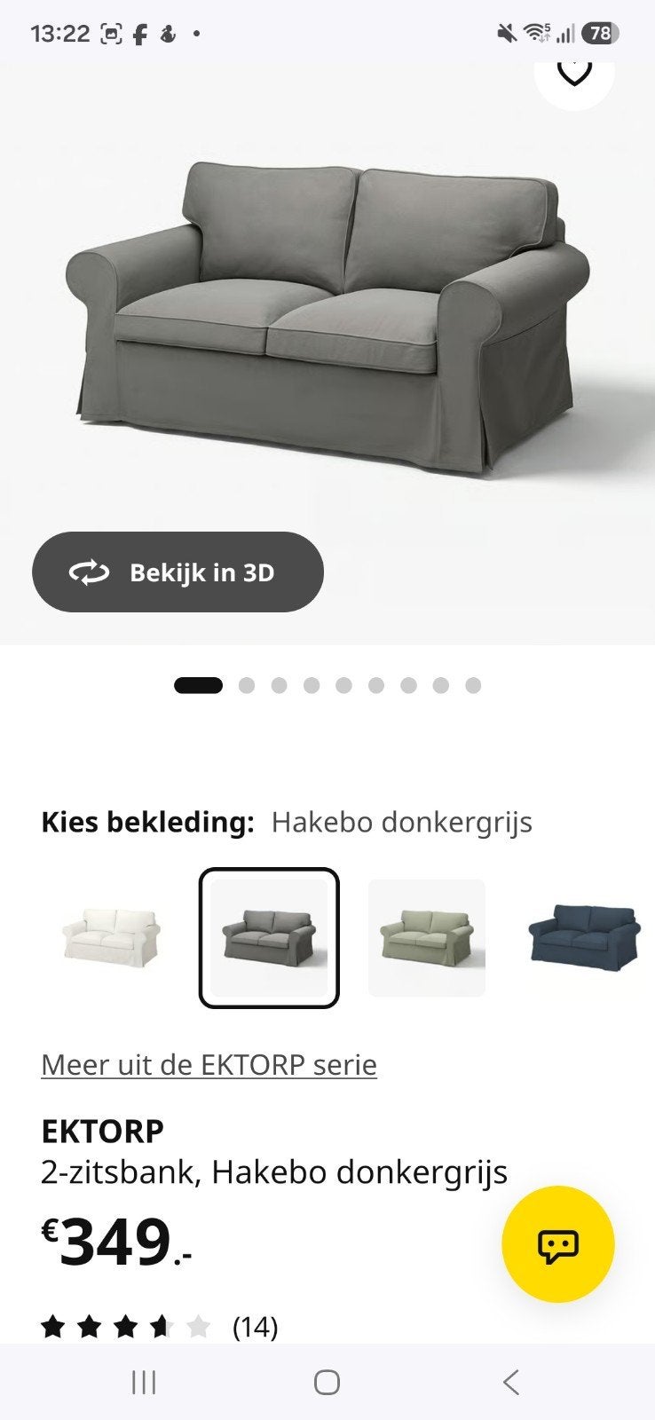 Zo goed als nieuwe IKEA EKTORP 2-zitsbank Hakebo donkergrijs, Huis en Inrichting, Ophalen, 150 tot 200 cm, Tweepersoons, 75 tot 100 cm