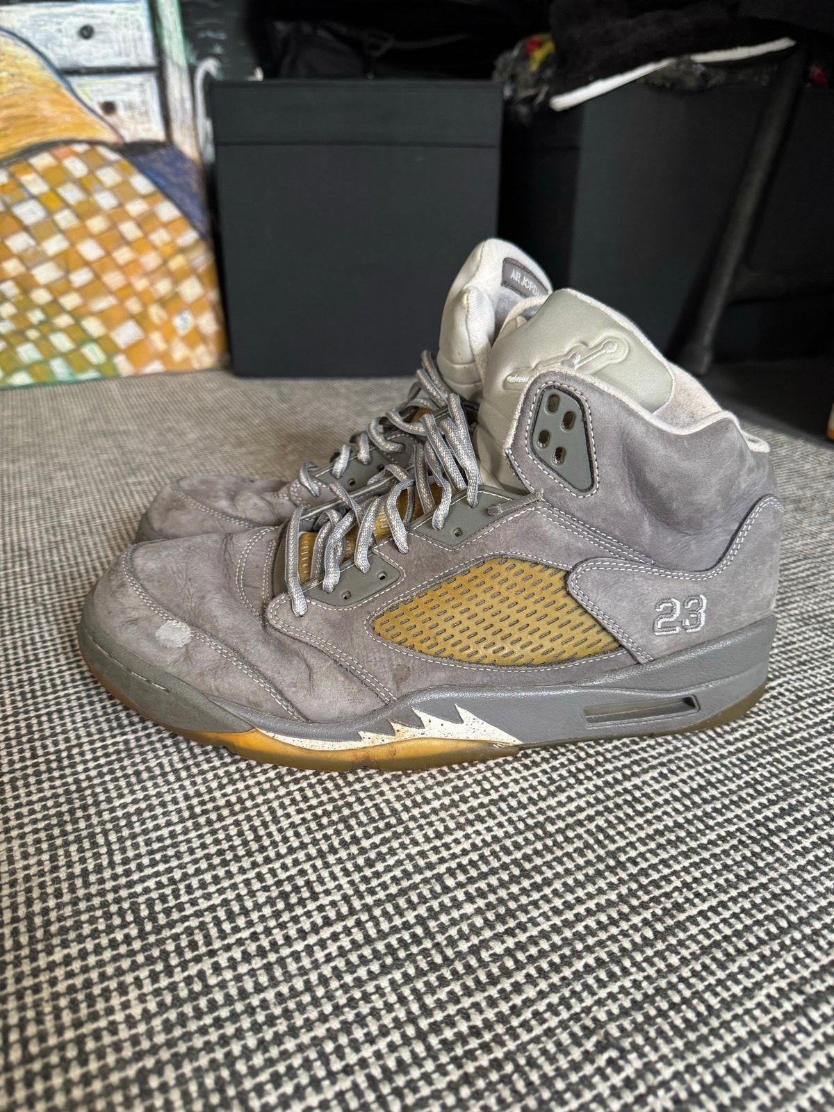Nike Air Jordan 5 Retro 'Wolf Grey' sneakers maat 46, Ophalen of Verzenden, Gedragen, Overige kleuren, Sneakers of Gympen
