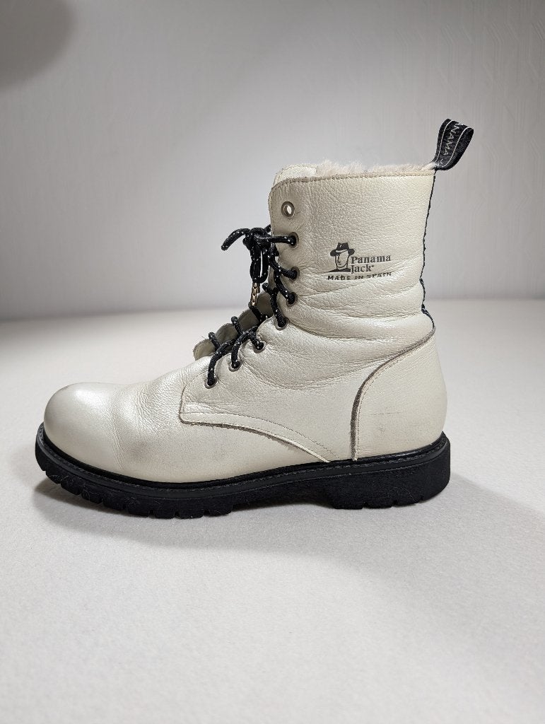 Panama Jack leren boots | gevoerd wit | 41 | winterschoenen, Wit, Lage of Enkellaarzen, Ophalen of Verzenden, Panama Jack