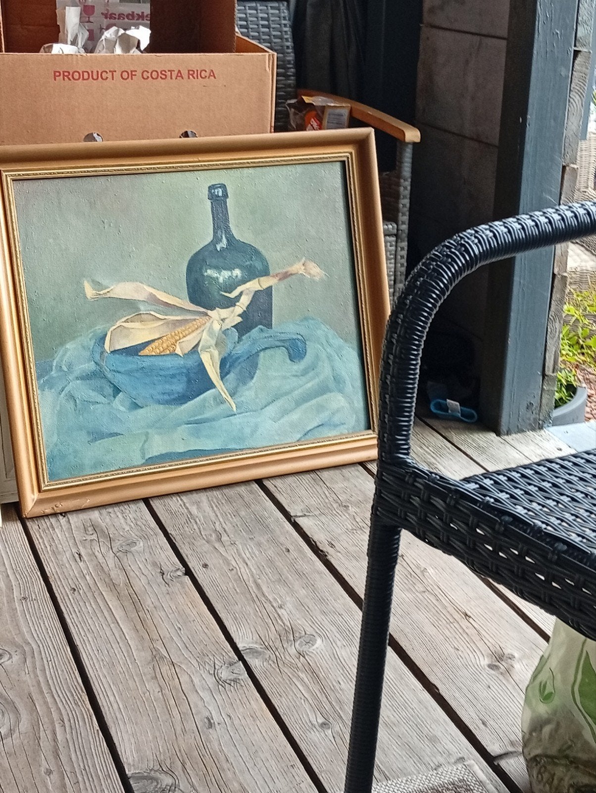 Stilleven met fles en maïskolf - Olieverf op doek, Ophalen of Verzenden