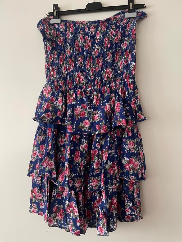 Bloemen  strapless jurk met blauw maat 36 - Nieuw, Maat 38/40 (M), Blauw, Nieuw, Ophalen of Verzenden