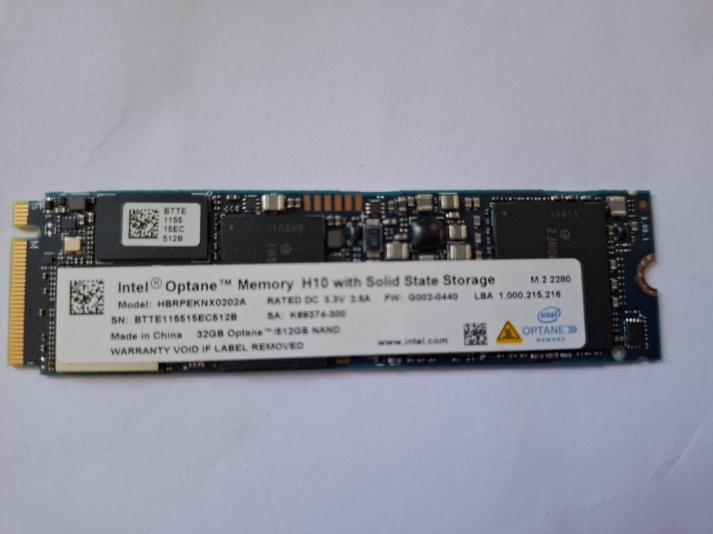 Intel Optane H10 32/512GB SSD M.2 2280 NVMe+ ,PCIe 3.0 x4, Computers en Software, Harde schijven, Gebruikt, Desktop, Intern, SSD