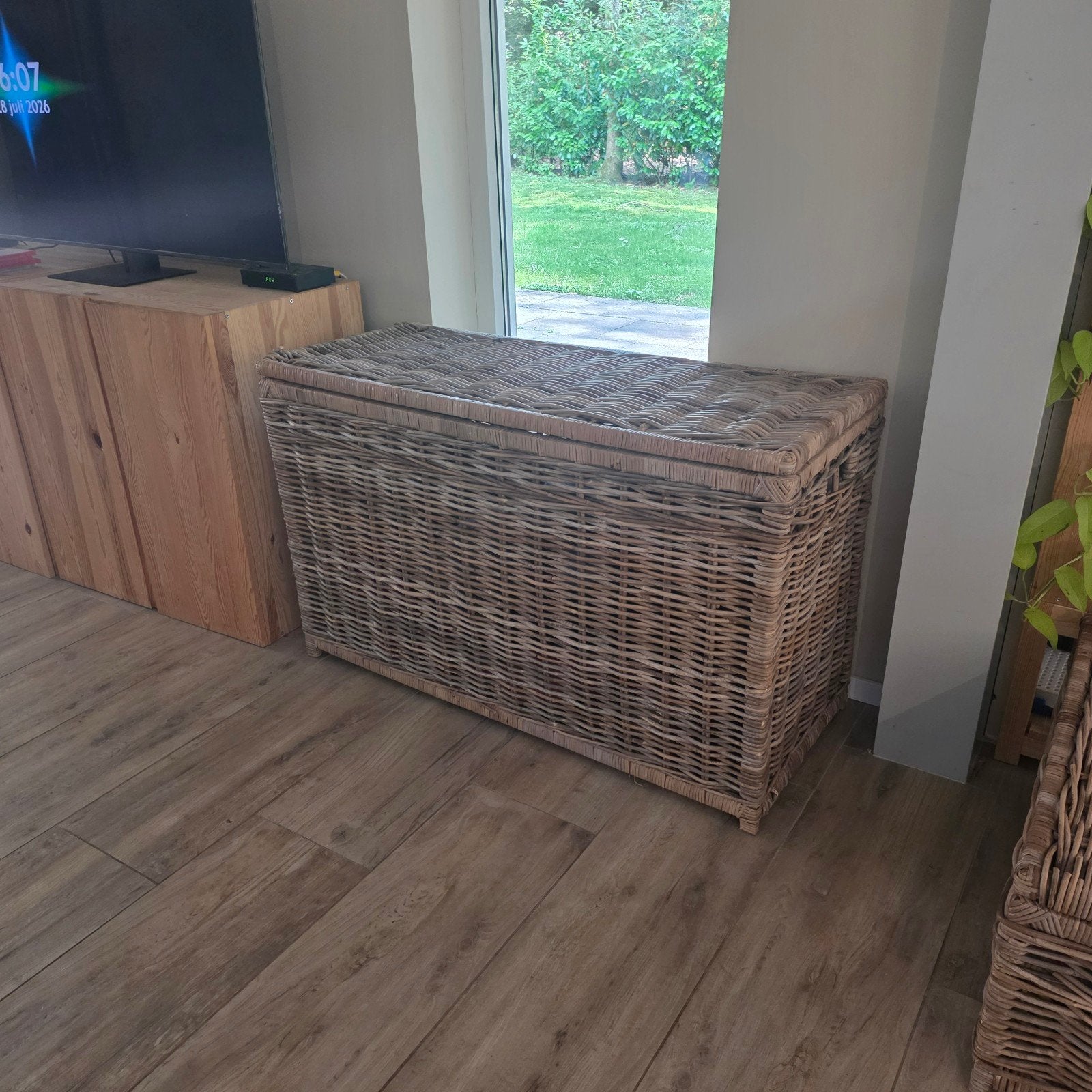 Grote rotan opbergmand met deksel, Ophalen, 100 tot 150 cm, Zo goed als nieuw, 100 tot 125 cm