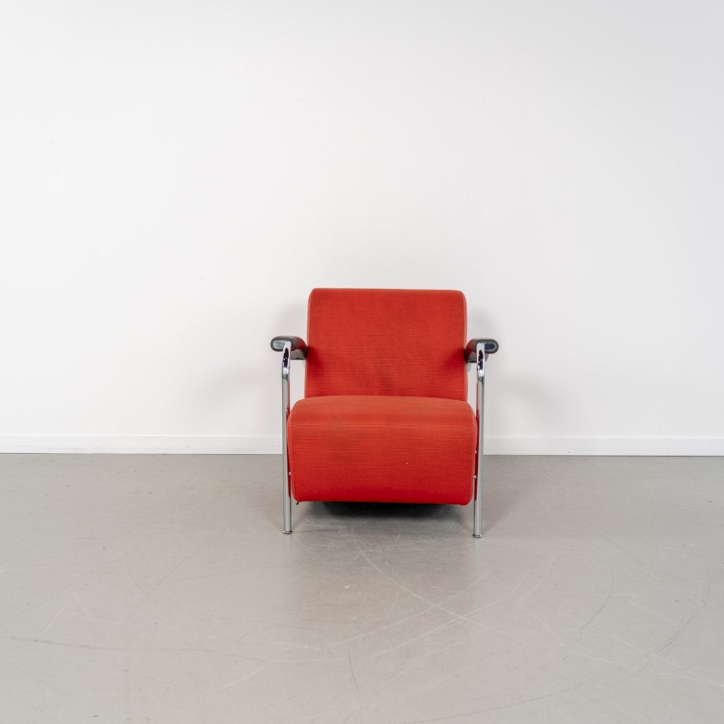 4x Leolux Scylla Fauteuil Laag Oranje Stof/Leer - Chroom, Niet ingevuld, Leer, Niet ingevuld, 75 tot 100 cm