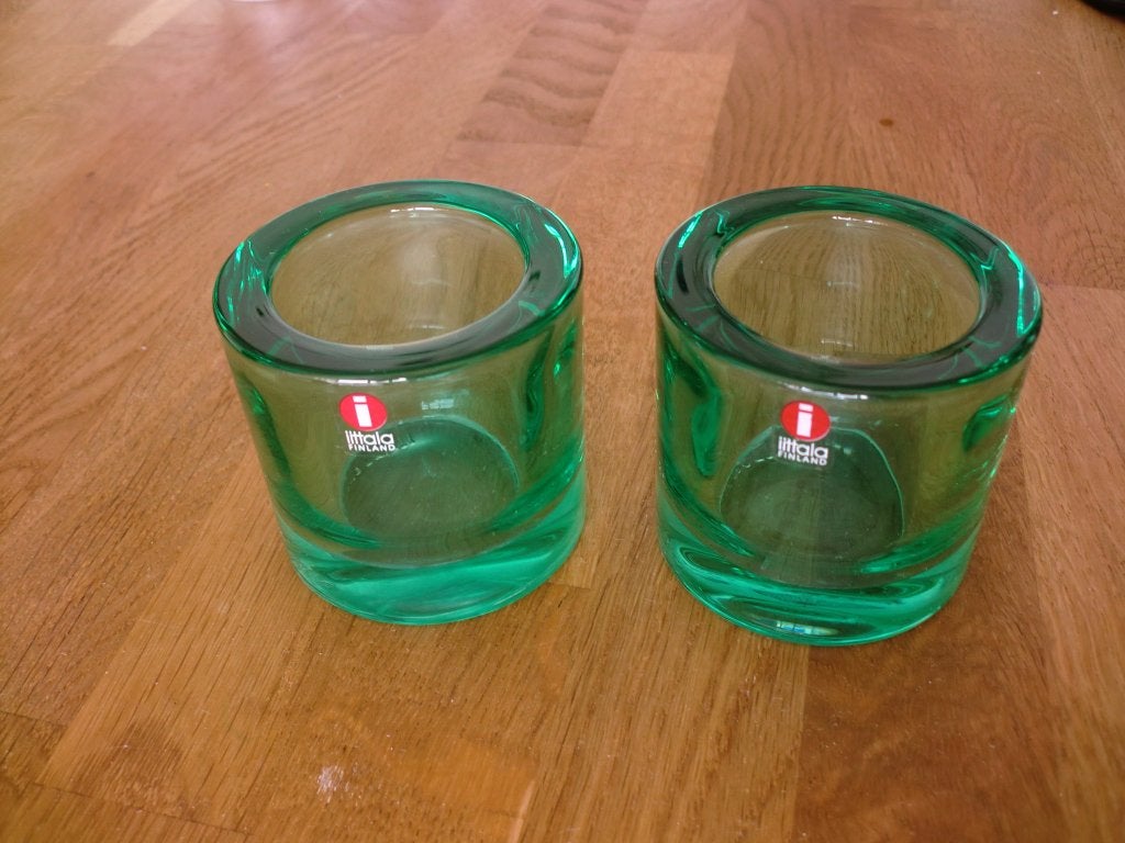 Set van 2 Iittala Kivi Marimekko Waxinelichthouders, groen, Ophalen of Verzenden, Groen, Iittala, Glas