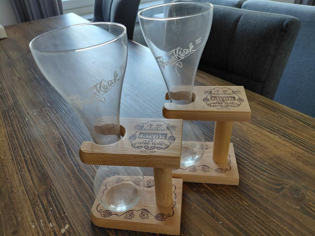 Pauwel Kwak bierglazen met houten houders (2 stuks), Ophalen, Zo goed als nieuw, Bierglas
