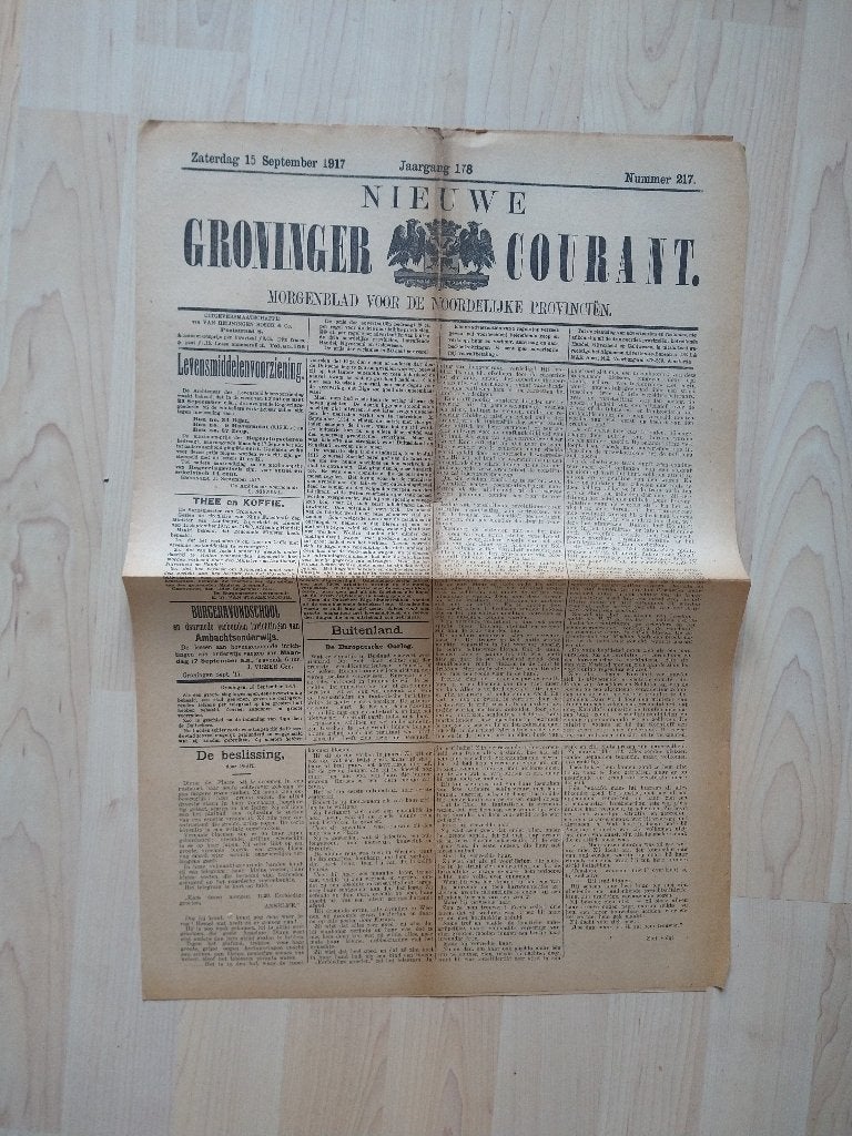 Nieuwe Groninger Courant. Zaterdag 15 september 1917, Ophalen of Verzenden, Nieuw, Muziek, Film of Tv