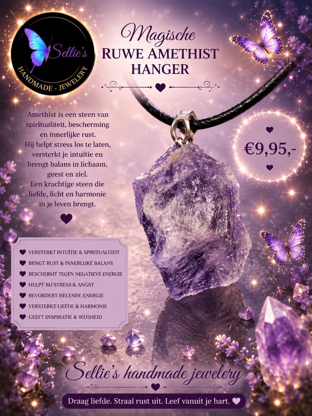 🦋 Sellie's handmade jewelery 🦋, Paars, Nieuw, Ophalen of Verzenden, Steen of Mineraal