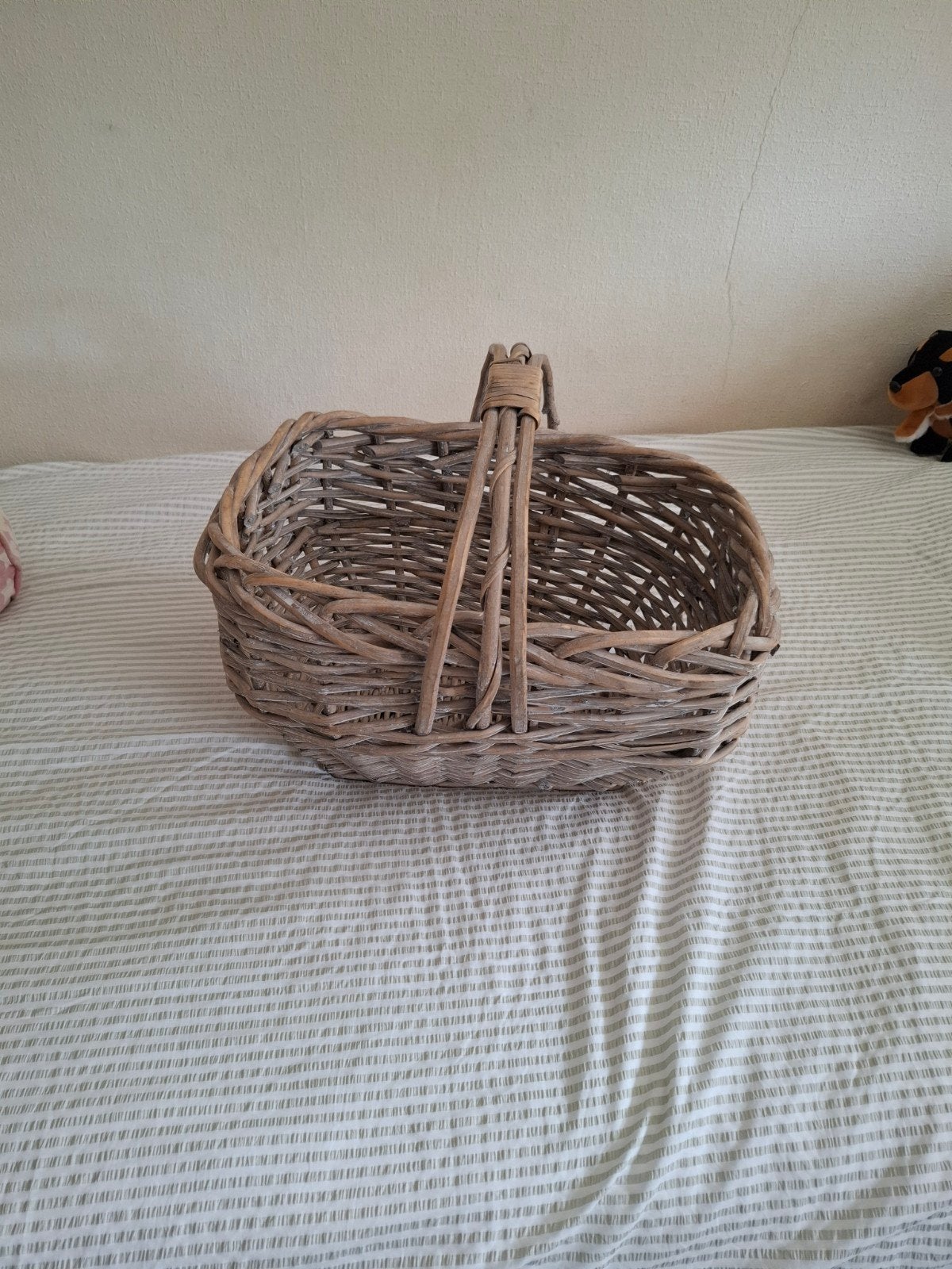 Decoratieve rieten mand met handvat, Huis en Inrichting, Ophalen, Gebruikt, Mand, Riet