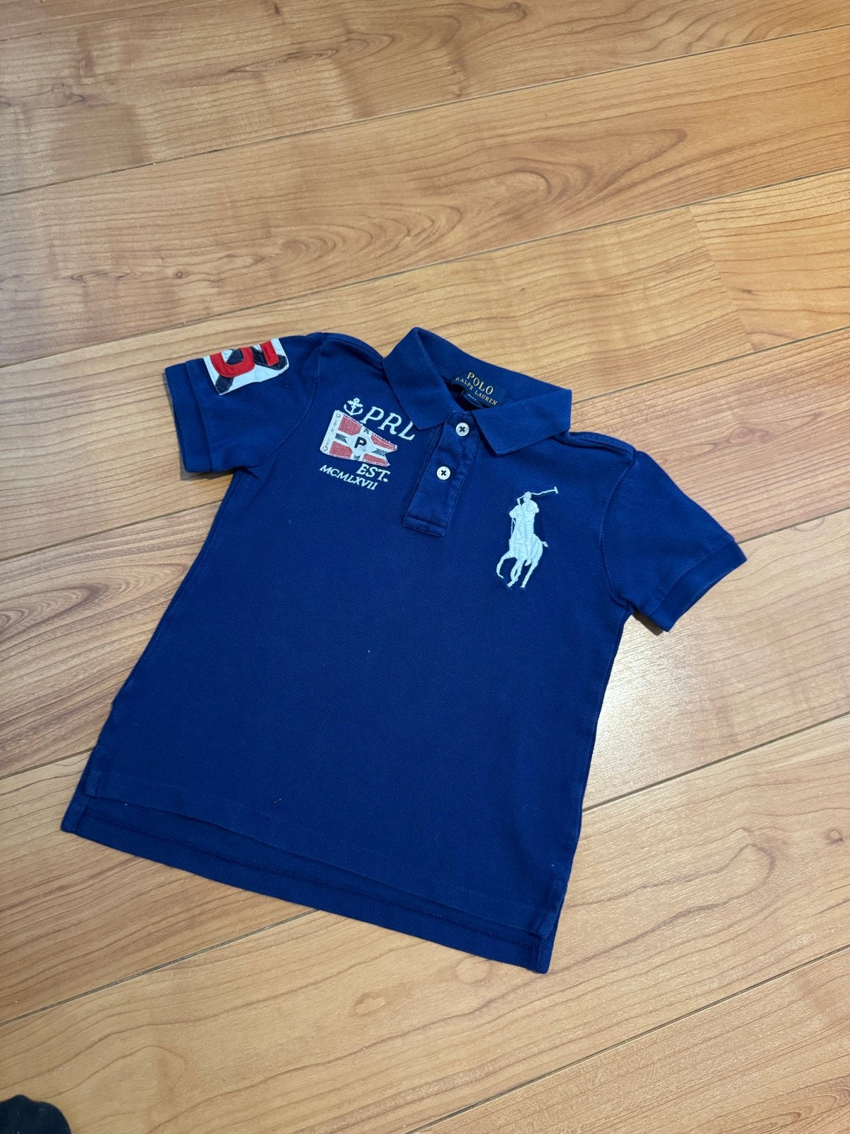 Ralph Lauren Polo Shirt Maat 4 - Blauw met Wit Logo, Ophalen of Verzenden, Gebruikt, Jongen