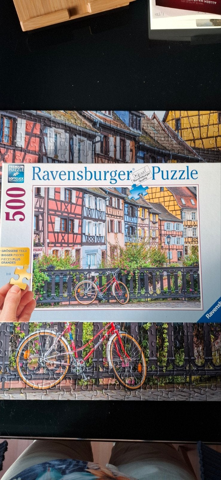 Ravensburger Legpuzzel 500 stukjes - Fiets in Colmar, Ophalen of Verzenden, 500 t/m 1500 stukjes, Zo goed als nieuw, Legpuzzel
