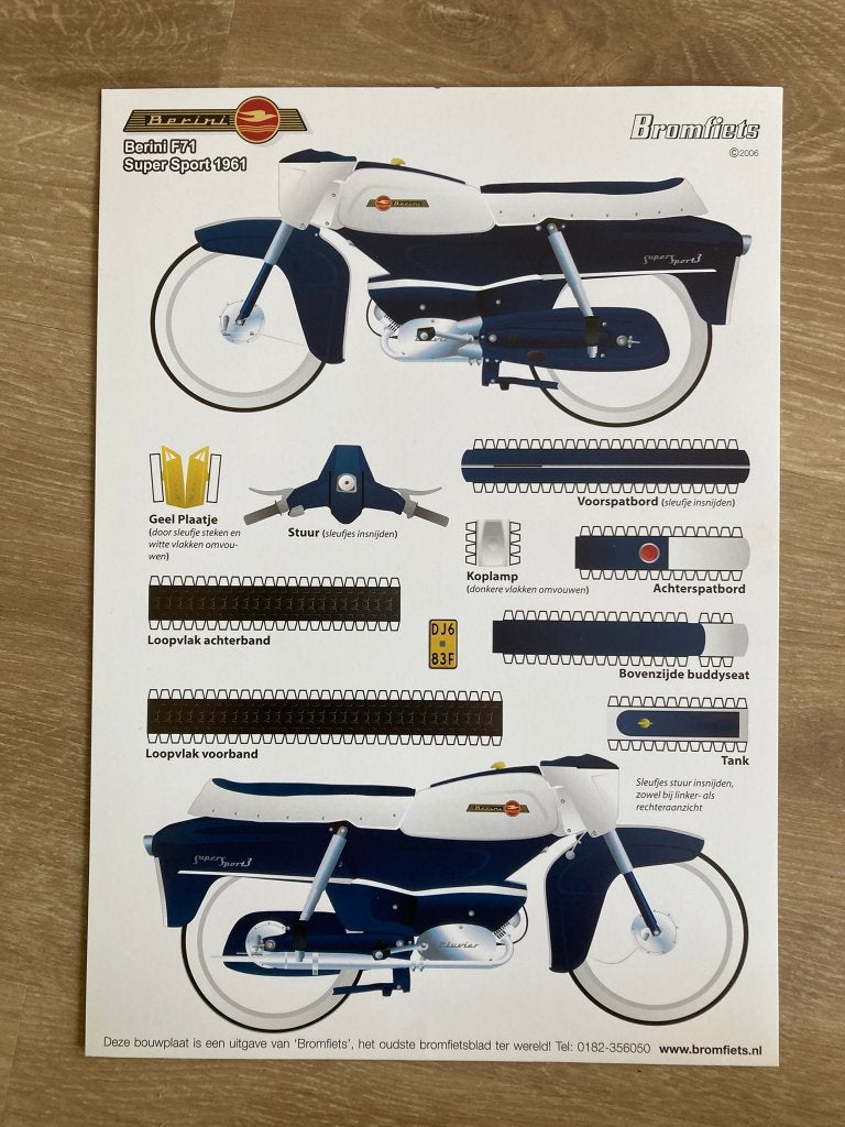 Bouwplaat Berini Uitgave BF71 Super Sport 1961 BROMFIETS, Verzenden, Nieuw