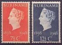 Suriname NVPH Nr 274/5 postfris Regeringsjubileum 1948, Ophalen of Verzenden, Postfris