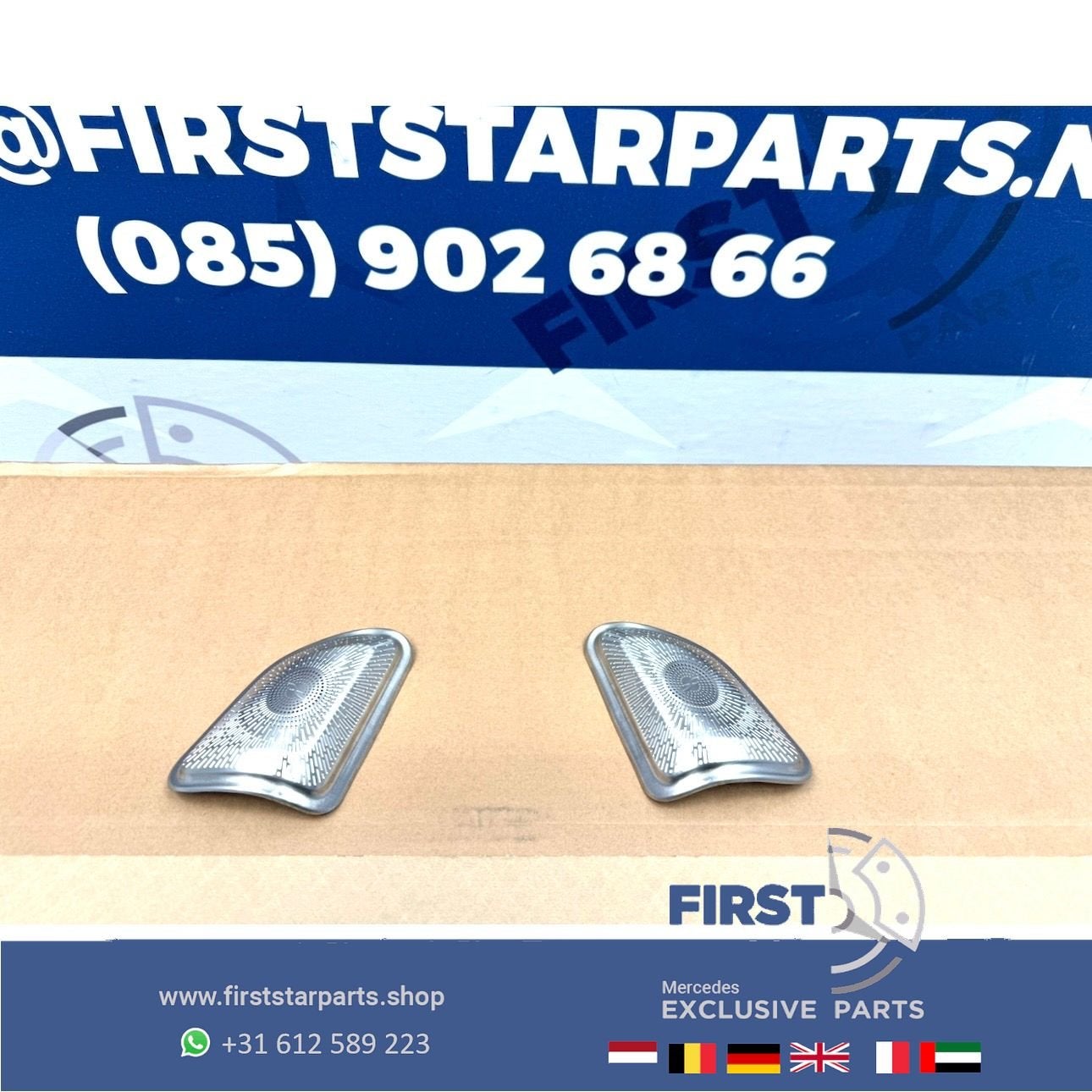 AMG BURMESTER SPEAKER COVERS Mercedes C E KLASSE CHROOM EMBL, Gebruikt, -, Ophalen of Verzenden, -