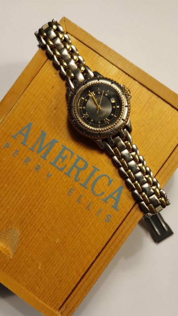 Perri Ellis horloge - vintage uit Miami 1996, Ophalen of Verzenden, Leer, Overige merken