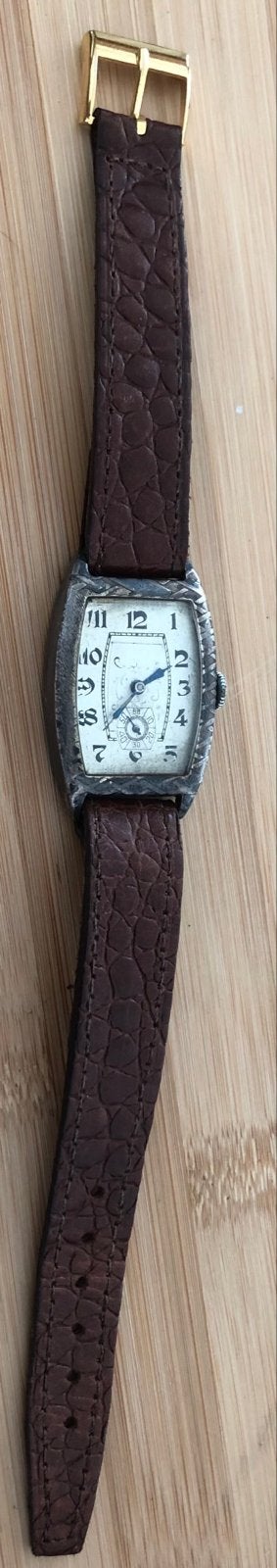Heren Polshorloge Zilver 925 met Leren Bandje, Sieraden, Tassen en Uiterlijk, Horloges | Antiek, Ophalen of Verzenden, Zilver