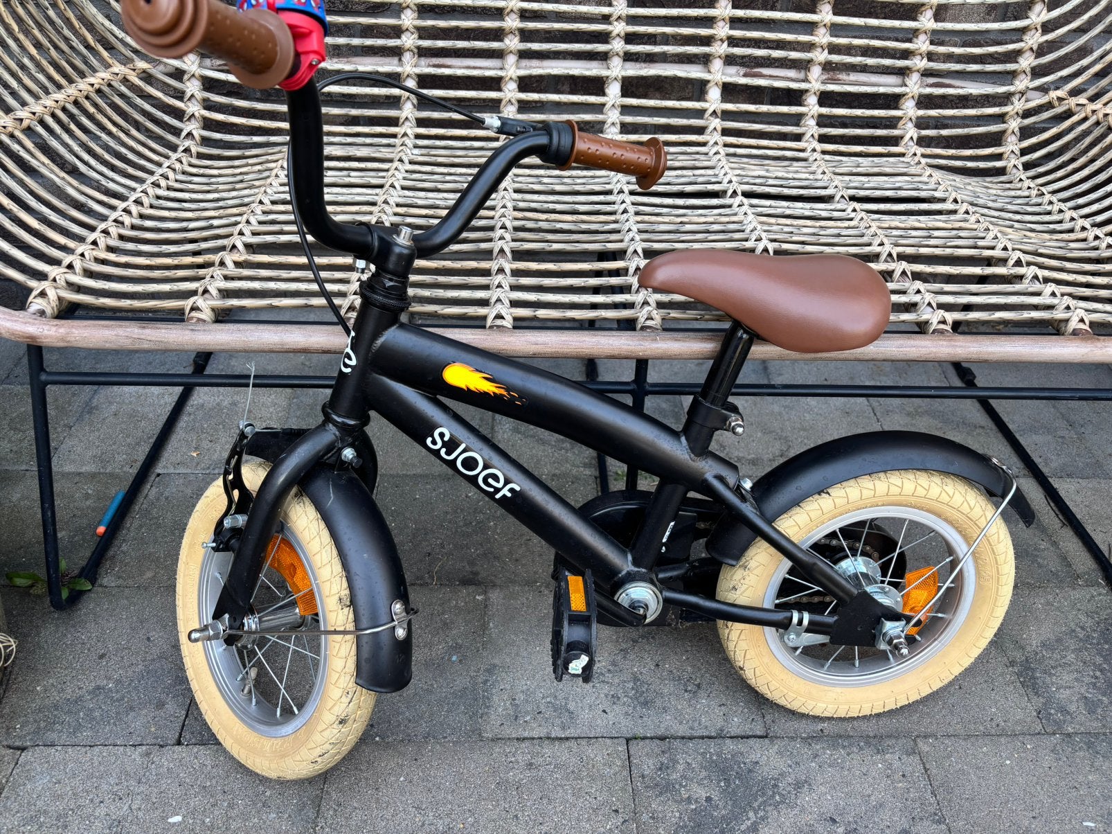 SJOEF kinderfiets 14 inch, Ophalen, Terugtraprem, Zijwieltjes, Minder dan 16 inch