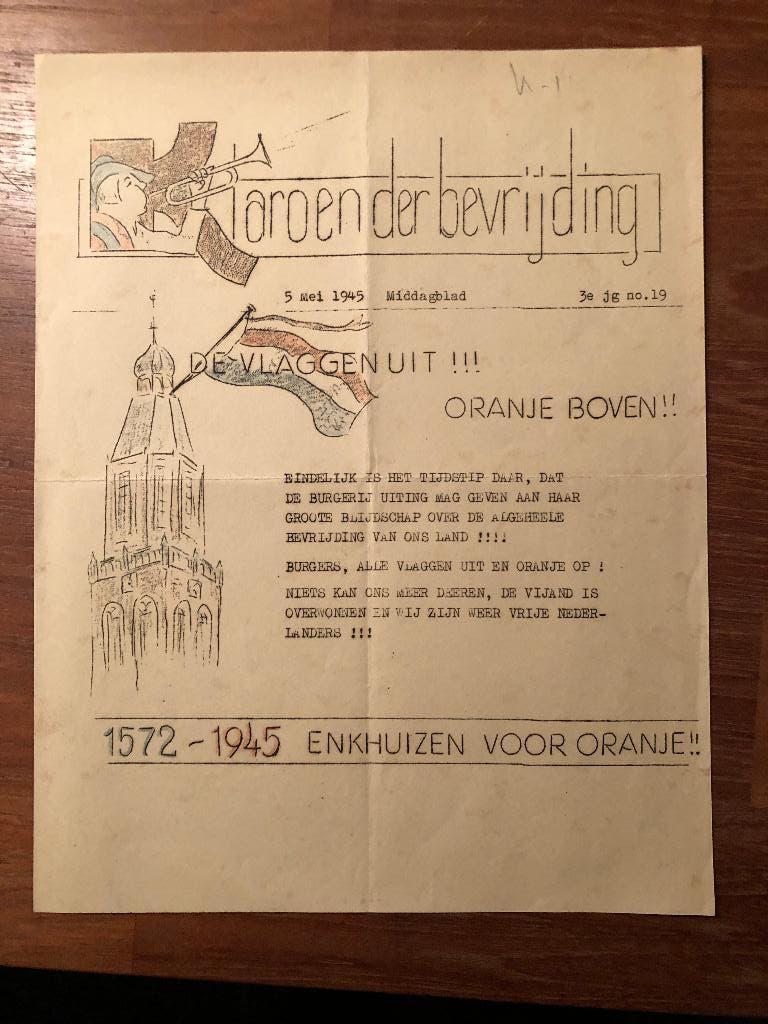Bevrijding Enkhuizen 5 Mei 1945 Mooie gekleurde uitgave van, Tweede Wereldoorlog, Verzenden, Zo goed als nieuw, Overige onderwerpen