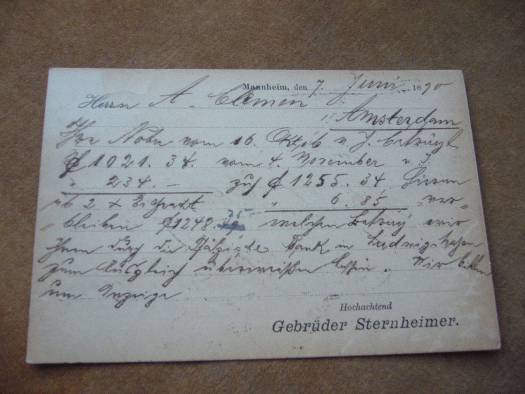 MANNHEIM  =  GEBRUDER STERNHEIMER  7 JUNI 1890, Ophalen of Verzenden, Voor 1920, Gelopen, Duitsland