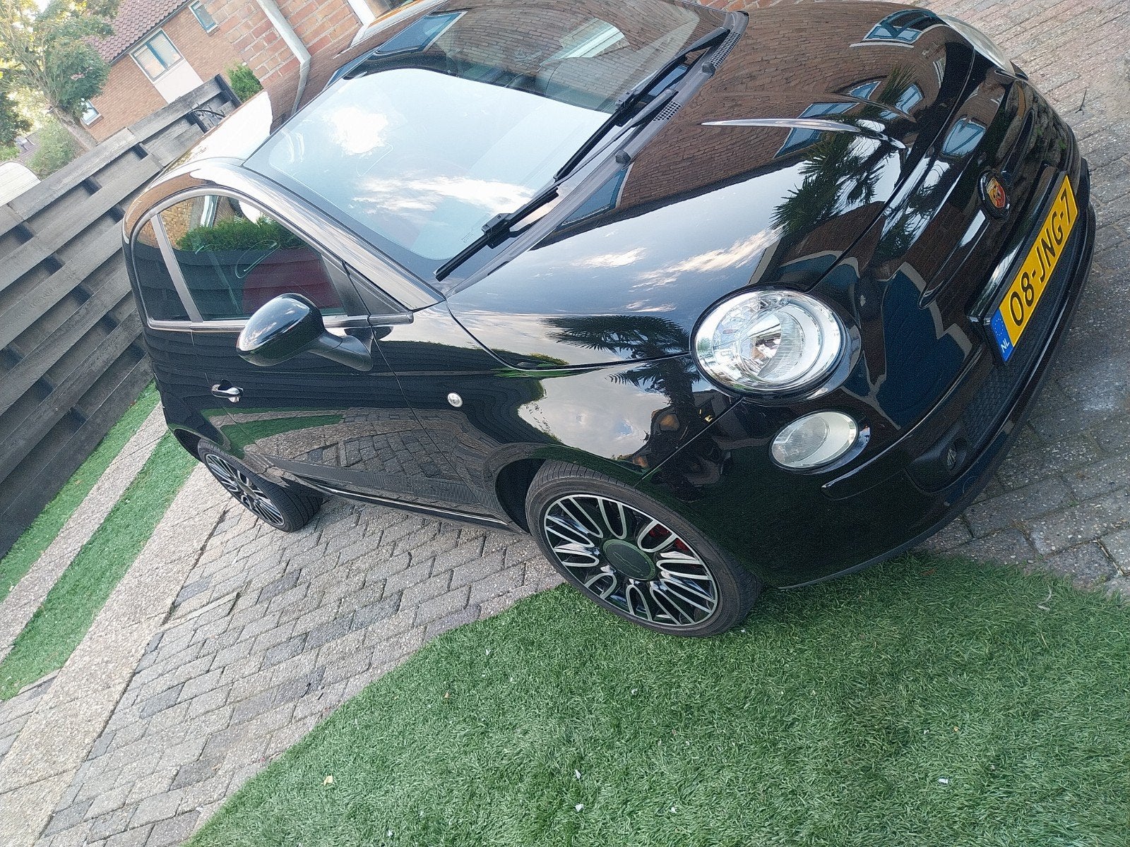 Fiat 500 1.4 16V 2009 Zwart abarth look🤩, Auto's, Voorwielaandrijving, 31 €/maand, 4 cilinders, 100 pk