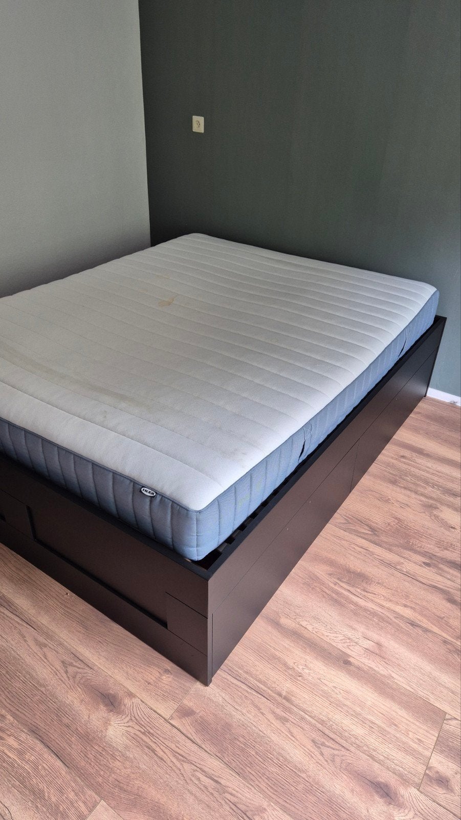Ikea bed 160x200 cm met opberglades, Ophalen, Zwart, Tweepersoons, Zo goed als nieuw