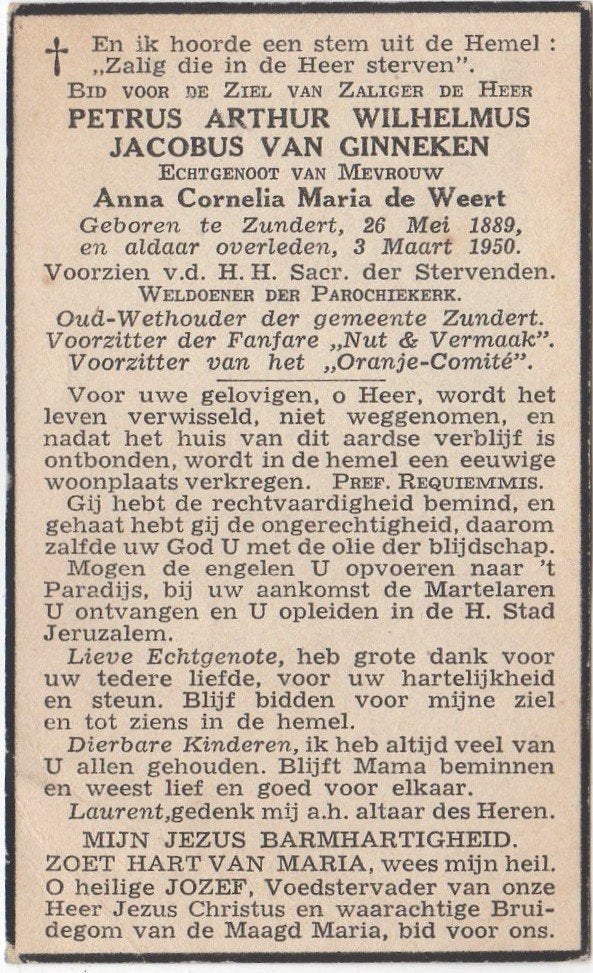 Petrus A.W.J. van Ginneken 1889 - 1950 Zundert, 60 jaar oud, Verzenden