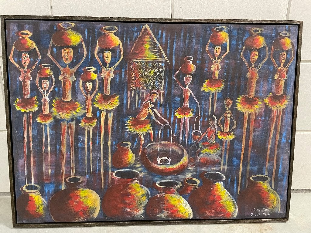 Schilderij uit Papoea Nieuw Guinea incl lijst, Antiek en Kunst, Ophalen of Verzenden
