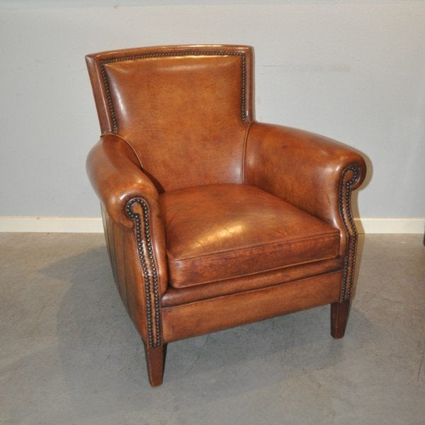 Roy, kleine schapenleren fauteuil, Gebruikt, Ophalen of Verzenden, 50 tot 75 cm, Leer