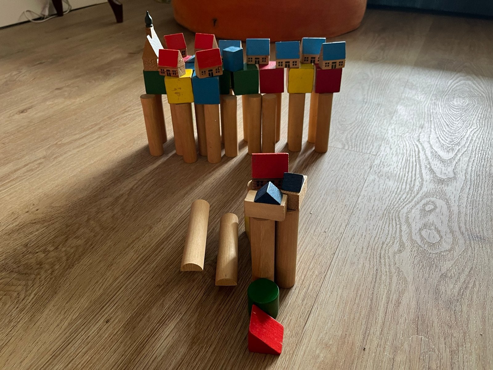 Vintage Houten bouwblokken met huisjes - creatief speelgoed, Ophalen of Verzenden, Gebruikt, Overige typen