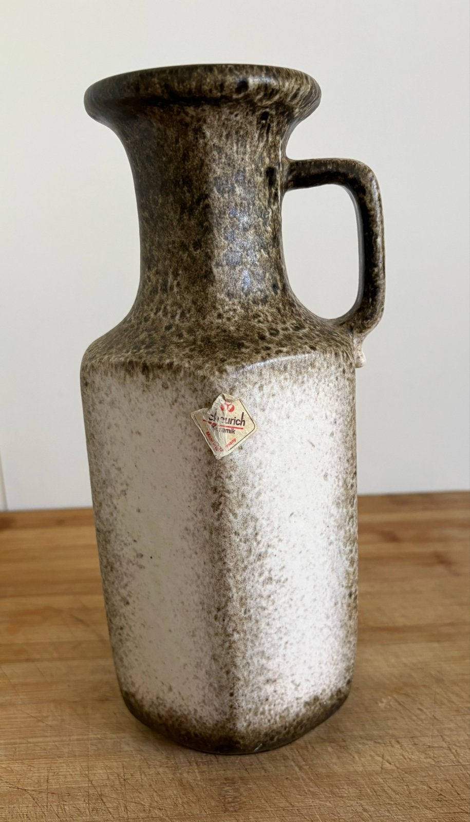 Vintage Scheurich vaas 297-28 crème/bruin, Antiek en Kunst, Ophalen