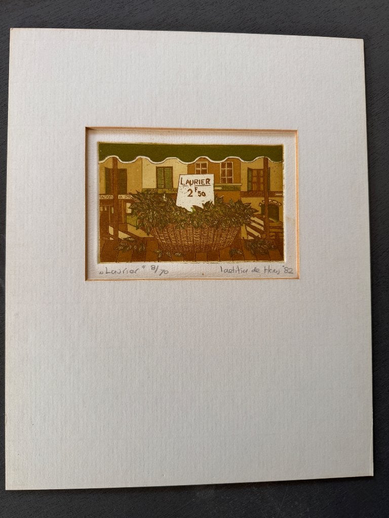 Originele kleurenets Laetitia de Haas (1982) – 'Laurier', 31 cm, Ingelijst, Ophalen of Verzenden, 25 cm