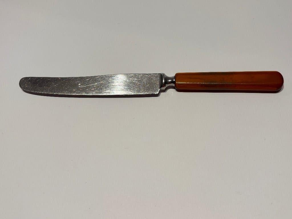 Vintage Amefa Dinermes Amber / Butterscotch Bakeliet Handvat, Antiek en Kunst, Ophalen of Verzenden