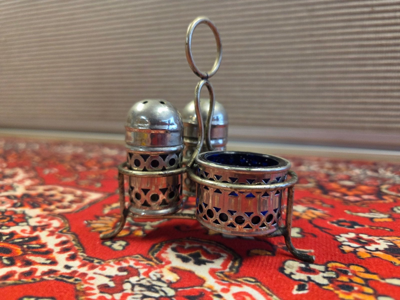 Antieke zout- en peperstrooier set met kobaltblauw glas, Antiek en Kunst, Ophalen of Verzenden