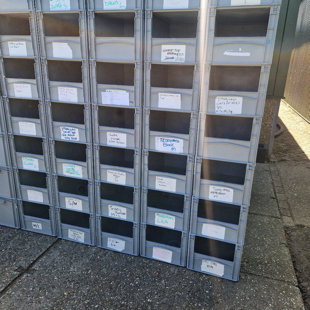 Stapelbakken. Grijpvoorraad.  Magazijnbakken, Ophalen, 60 cm of meer, Minder dan 35 cm, Doos