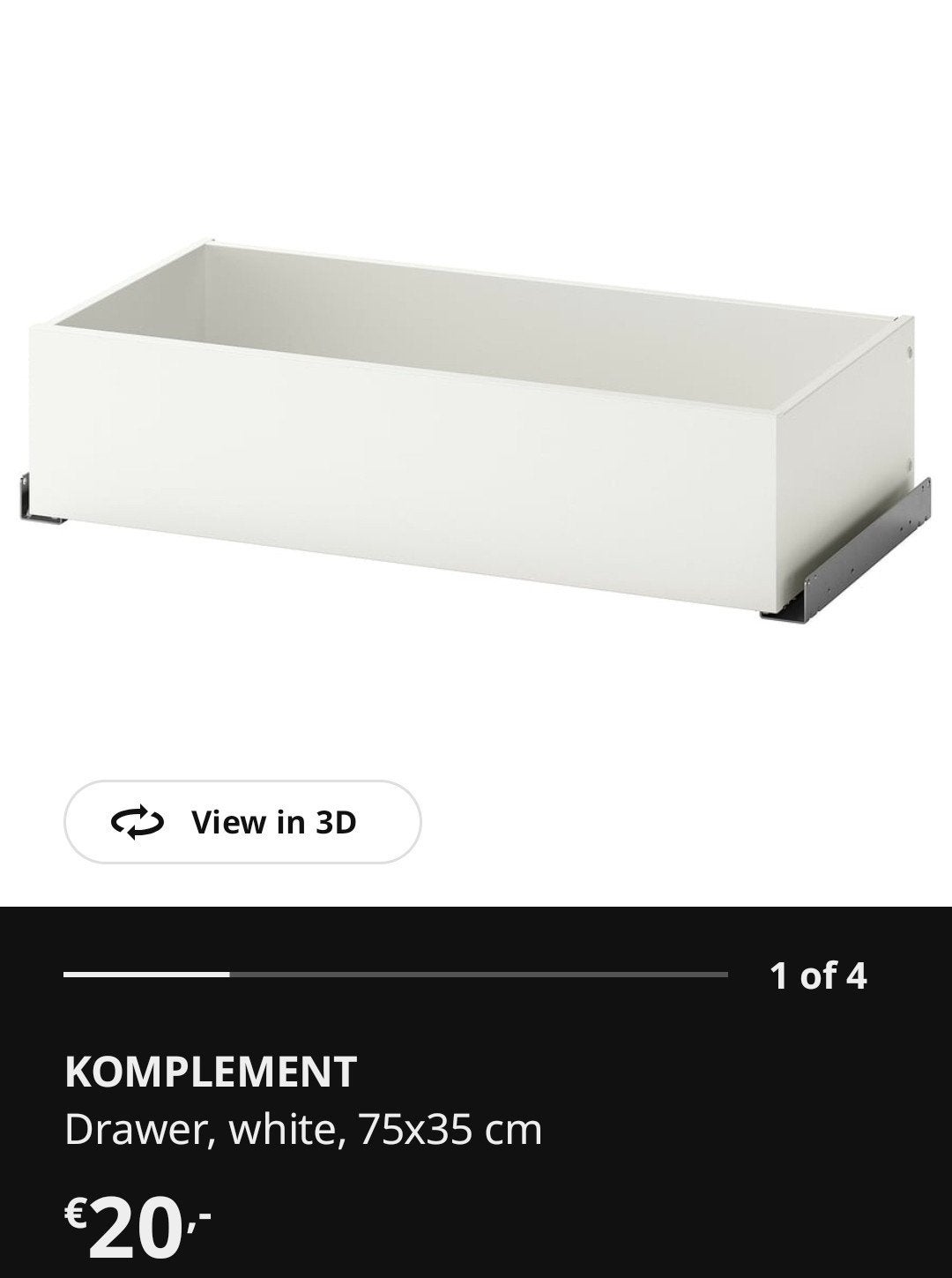IKEA KOMPLEMENT Lade wit, 75x35 cm - 3 stuks, Ophalen of Verzenden, Zo goed als nieuw