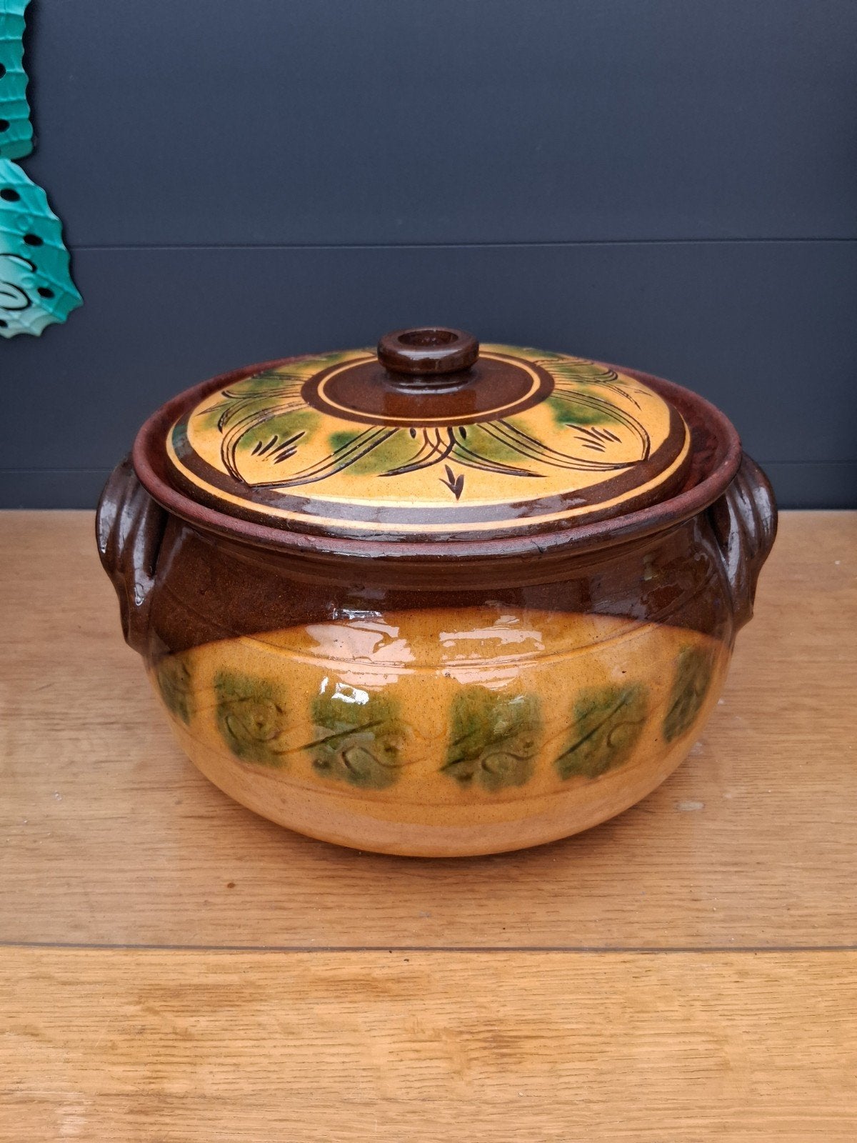 Vintage Aardewerken Stoofpot met Deksel - Handgeschilderd, Ophalen
