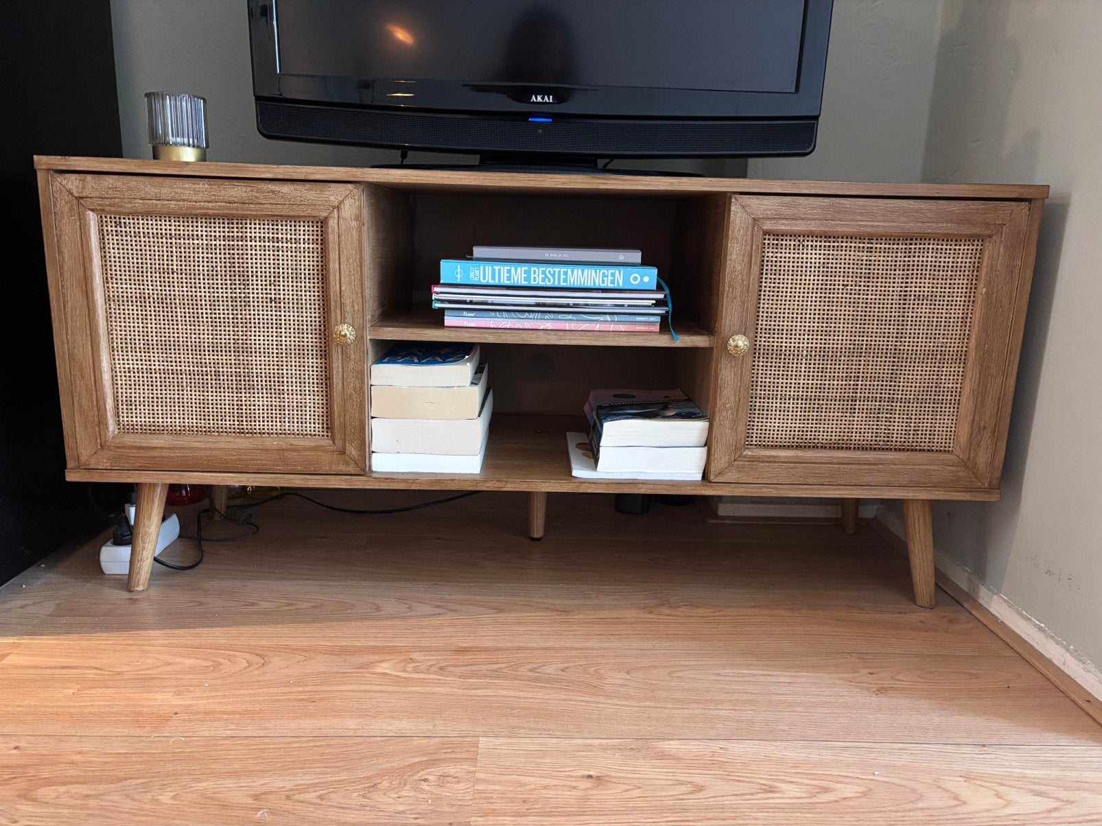 Houten tv meubel, Ophalen, Gebruikt, 100 tot 150 cm, Minder dan 100 cm