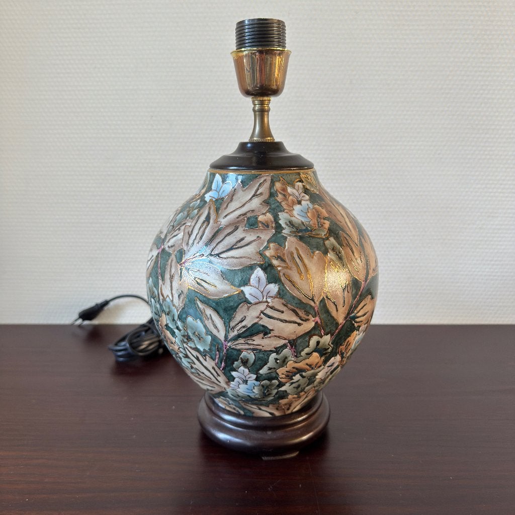 Vintage Emaille Lampenvoet, Groen, Natuurtinten Tafellamp, Antiek en Kunst, Ophalen