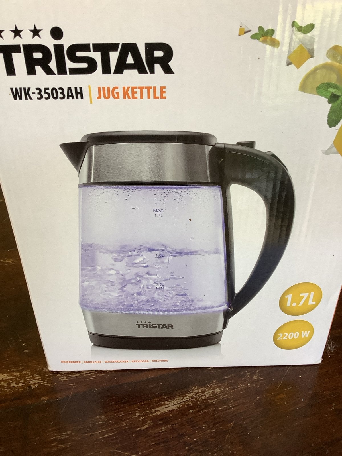 Tristar WK-3503AH Glazen Waterkoker - 1.7L, 2200W, 1 tot 2 liter, Ophalen of Verzenden, Nieuw