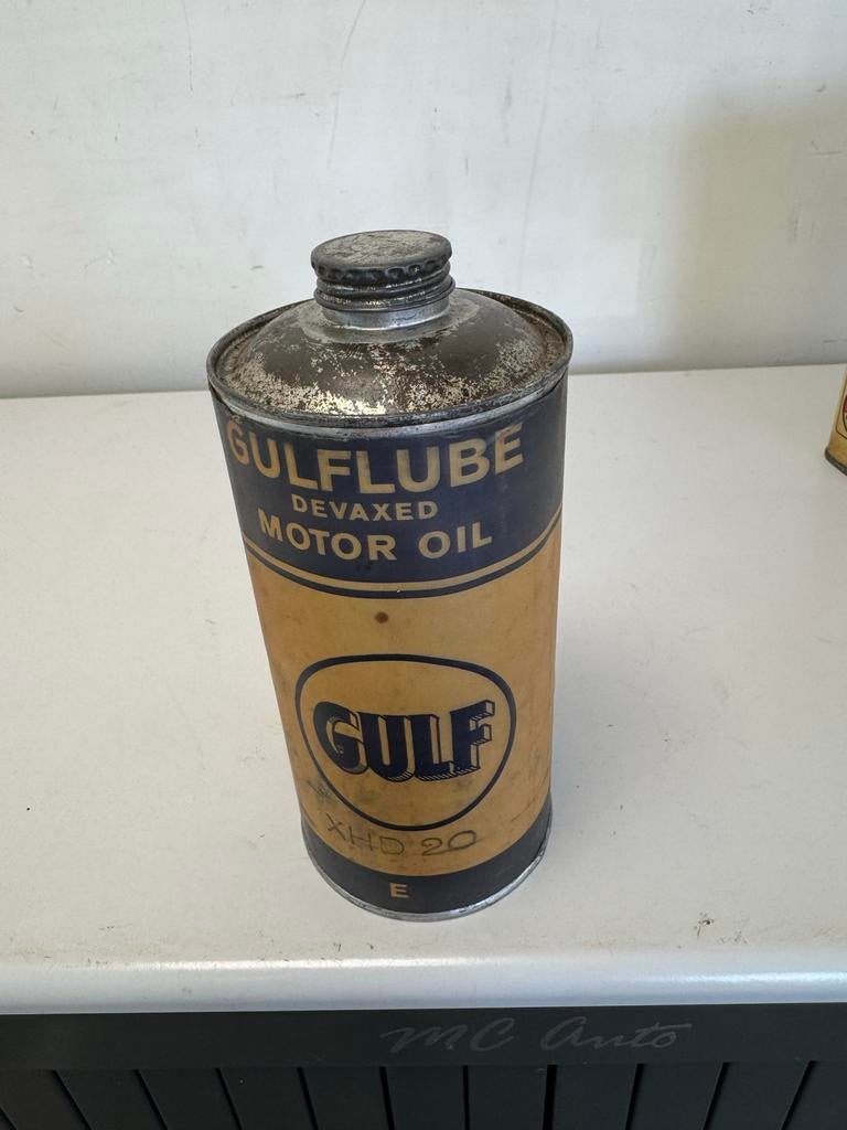 Oude Gulf motorolie blik, Ophalen, Gebruikt, Verpakking