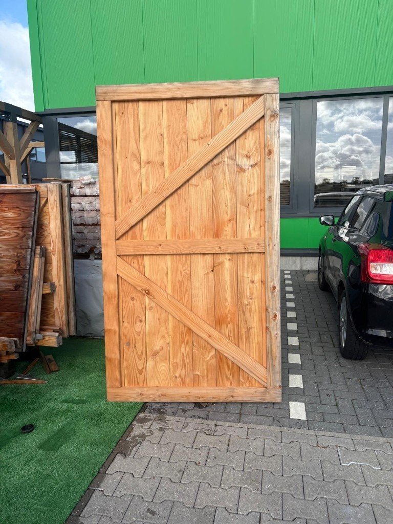UITVERKOOP! Dichte dubbele deur 450,- ex btw, 200 tot 215 cm, Hout, Ophalen, 100 tot 120 cm