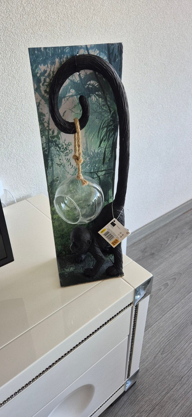 Decoratieve aap met glazen vaasje, Zwart, Overige stijlen, Nieuw, Kunststof
