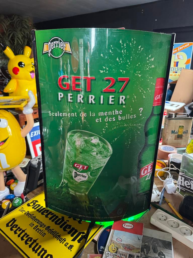 Perrier Get 27 Lichtbak - Vintage Reclame Display, Ophalen, Gebruikt, Lichtbak of (neon) lamp