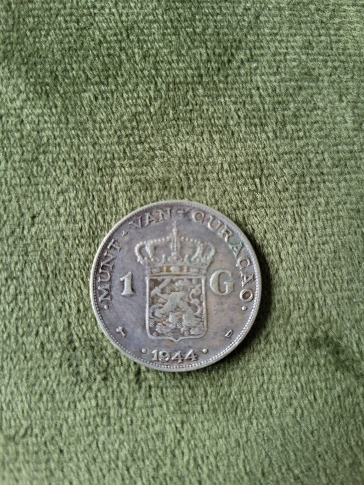 Zilveren 1 Gulden Curaçao 1944 Koningin Wilhelmina, 1 gulden, Zilver, Ophalen of Verzenden, Koningin Wilhelmina