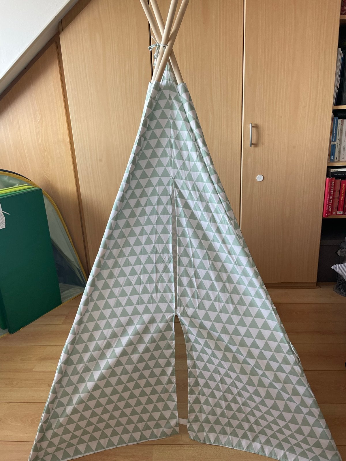 ZGAN Kinder Tipi Tent - Groen/Wit Driehoek Patroon, Ophalen, Zo goed als nieuw