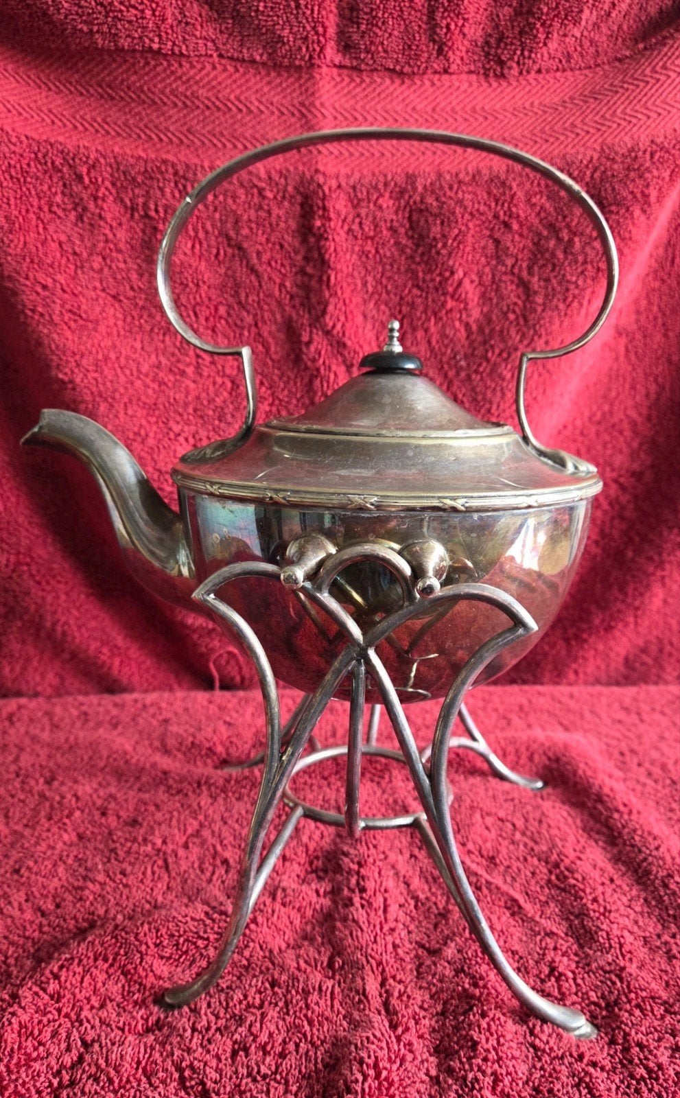 Jugendstil ketel theepot verzilverd met warmhoud standaar, Antiek en Kunst, Ophalen of Verzenden, Zilver